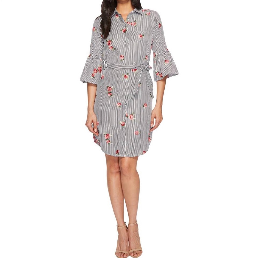 Calvin Klein Embroidered Bell-Sleeve Shirtdress,